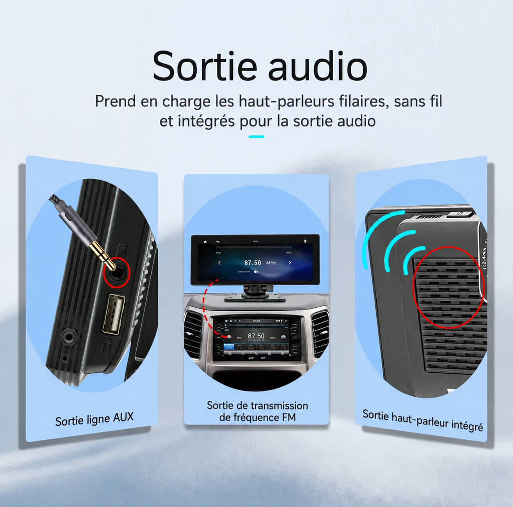 Écran CarPlay et Android Auto 10" sans fil, dashcam et caméra de recul incluses