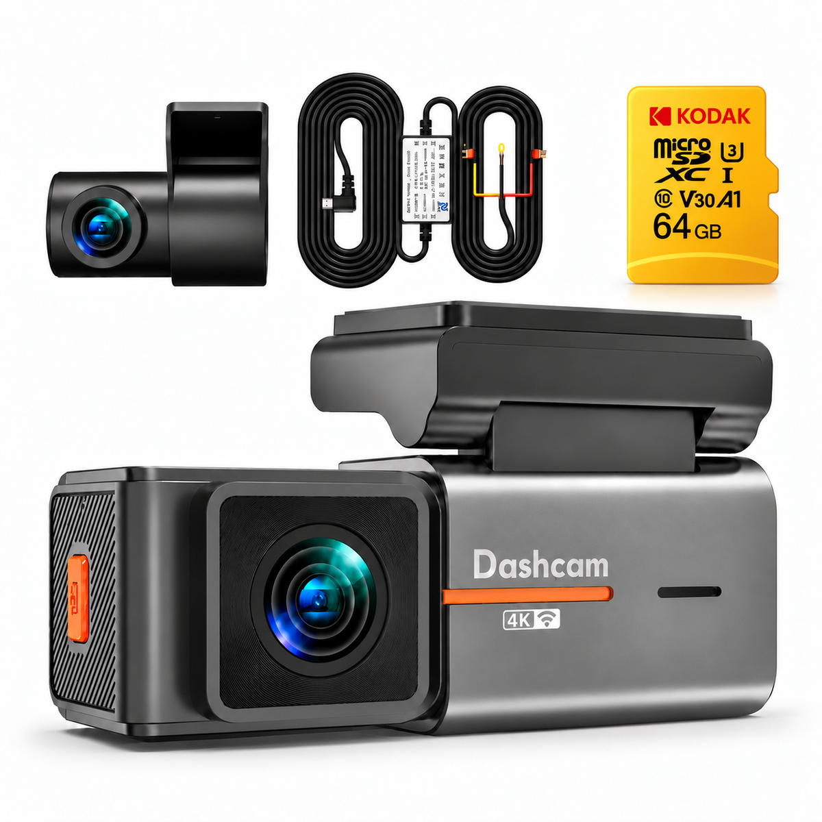 Dashcam Voiture 4K Avant + 1080P Arrière, WiFi, Vision Nocturne, G-Sensor