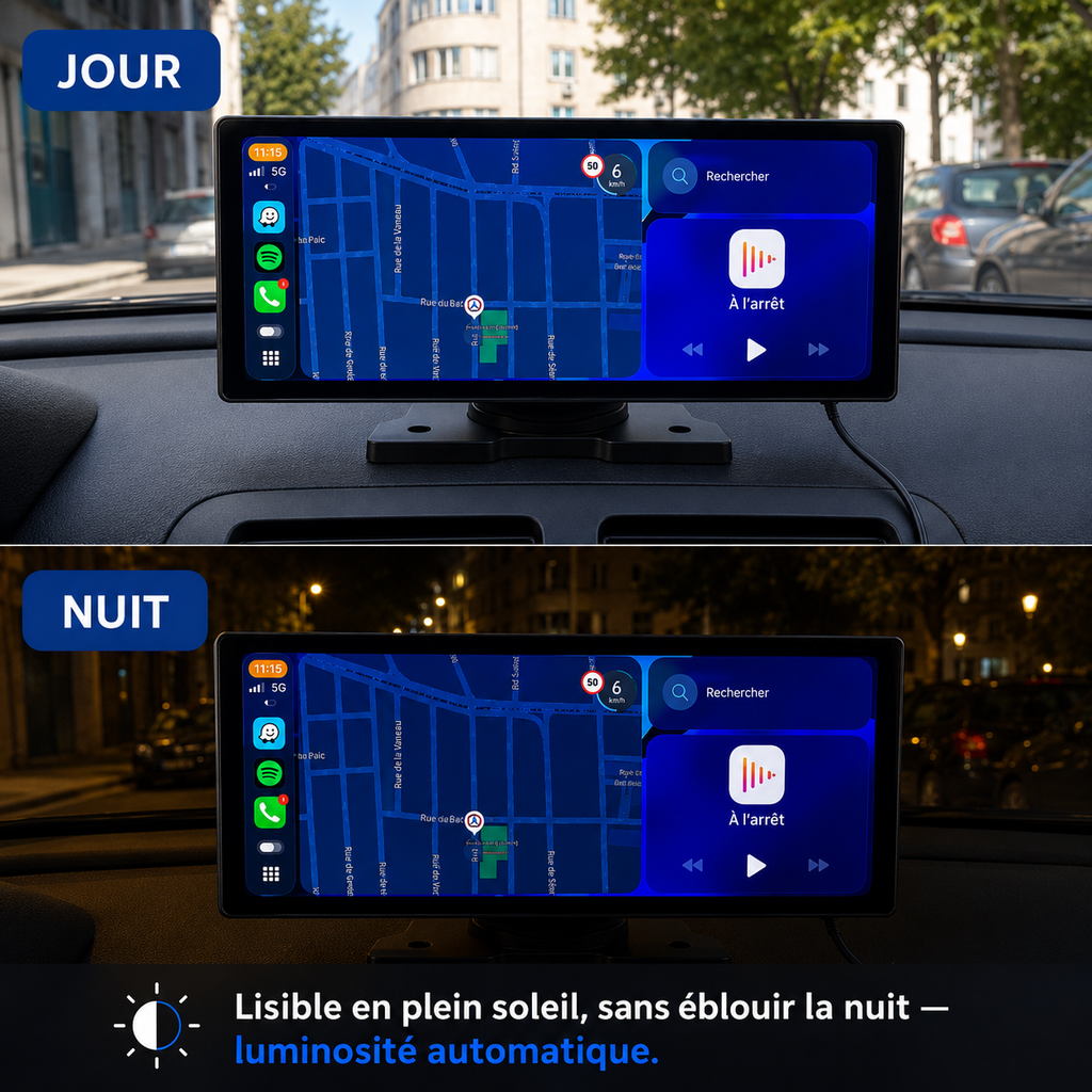 Écran CarPlay et Android Auto 10" sans fil, dashcam et caméra de recul incluses
