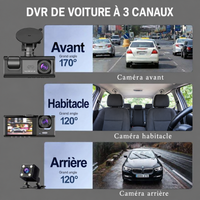 Dashcam 3 Canaux 1080P Avant, Habitacle et Arrière