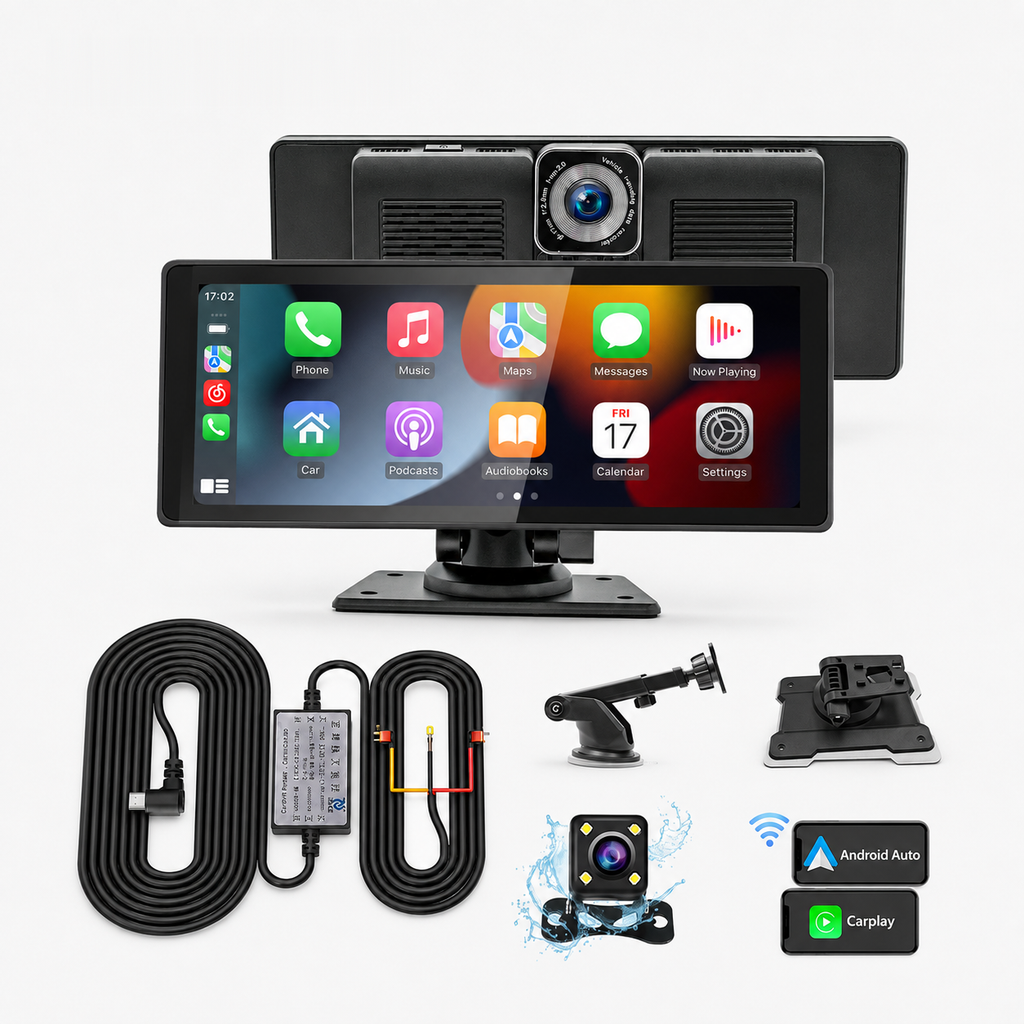 Écran CarPlay et Android Auto 10" sans fil, dashcam et caméra de recul incluses